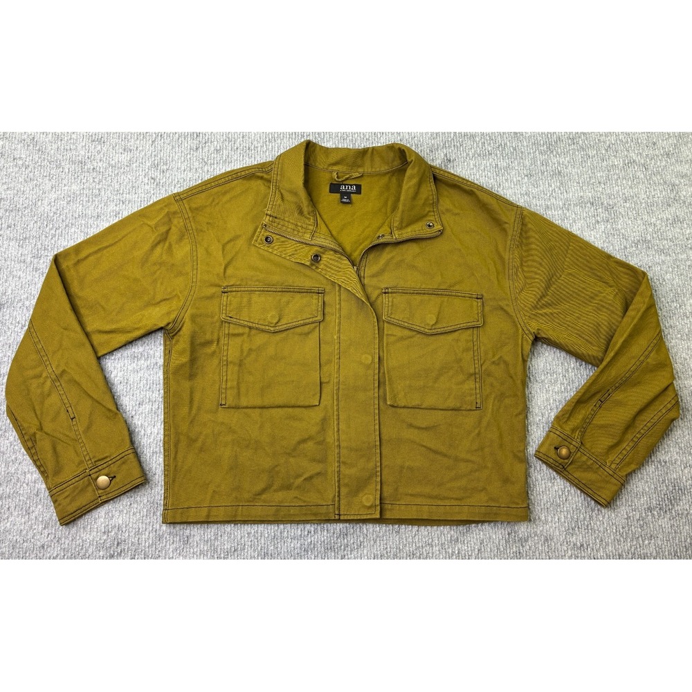 A.N.A. A New Approach Womens M Olive Green Cotton Utility Field Jacket Zip Snap